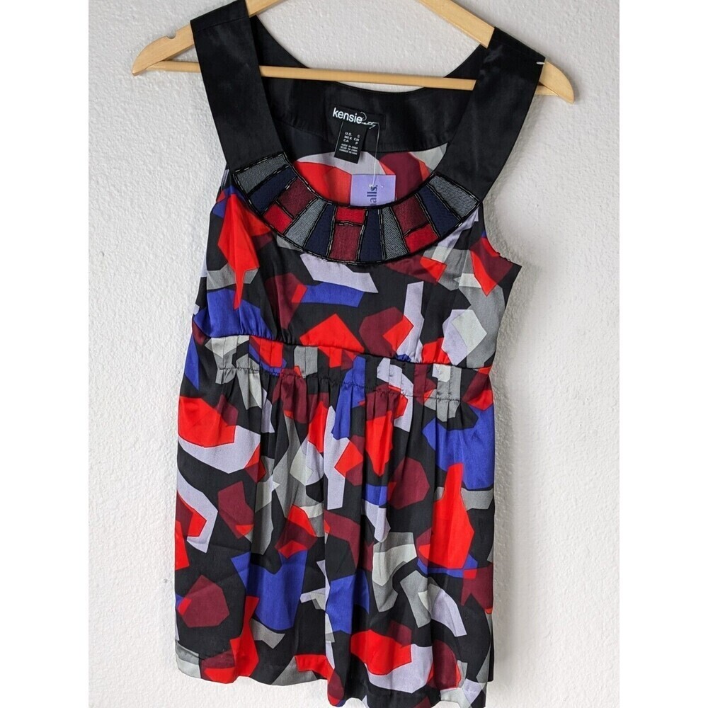 Kensie Multicolor Geometric‎ Print Silk Sleeveless Top S